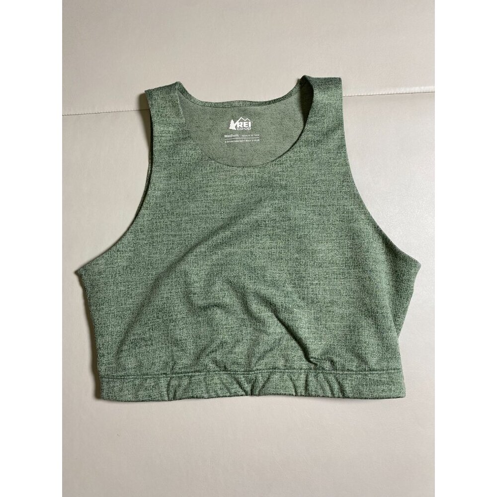REI Co-Op Green Womens High Neck Crop Tank Top Size Medium Athletic‎ Activewear